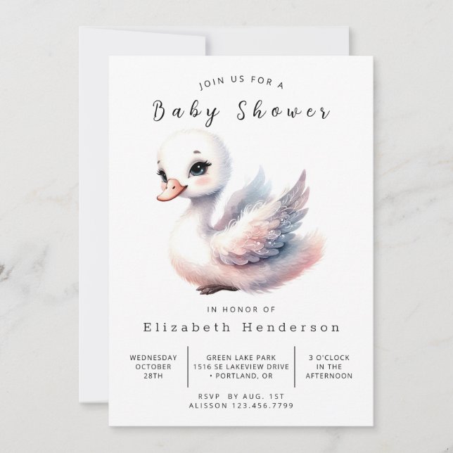 Convites Chá de fraldas Swan Editável Whimsy (Frente)