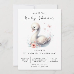 Convites Chá de fraldas Swan Graceful Editable