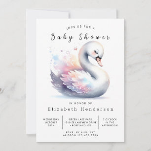 Convites Chá de fraldas Swan Imprimível Whimsy
