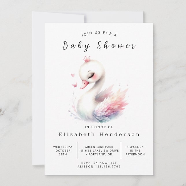 Convites Chá de fraldas Swan Online Clássico (Frente)