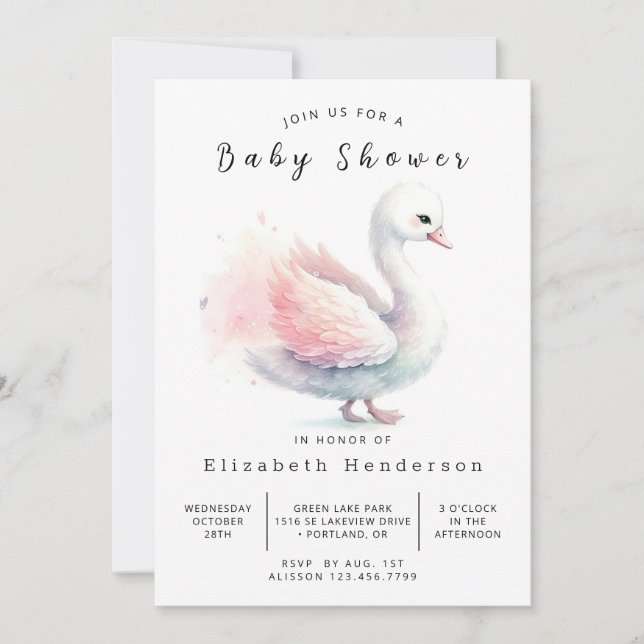 Convites Chá de fraldas Swan Online Graceful (Frente)