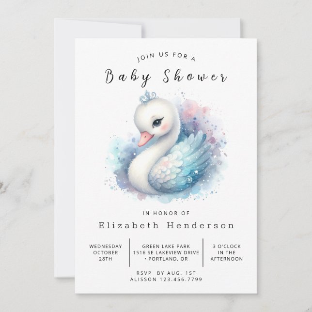 Convites Chá de fraldas Swan Online na moda (Frente)