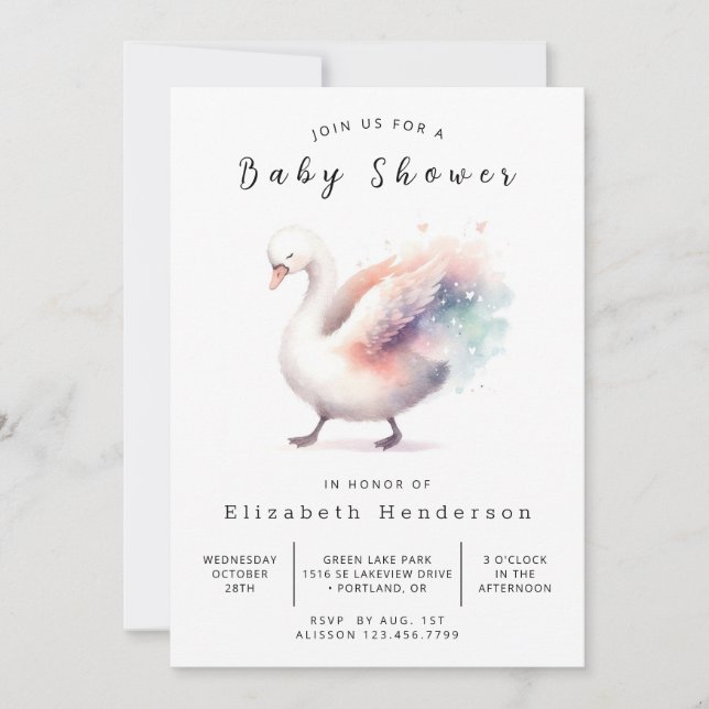 Convites Chá de fraldas Swan Personalizado Bohemian (Frente)