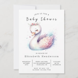 Convites Chá de fraldas Swan Personalizado Boho