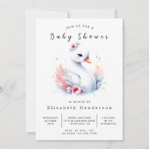 Convites Chá de fraldas Swan Personalizado Boho