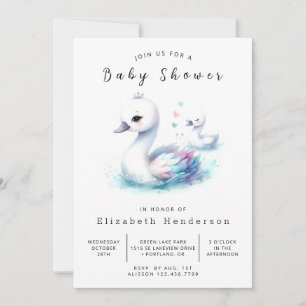 Convites Chá de fraldas Swan Personalizado de Aquarela