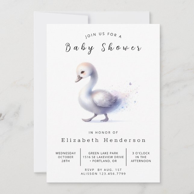 Convites Chá de fraldas Swan Personalizado Divertido (Frente)