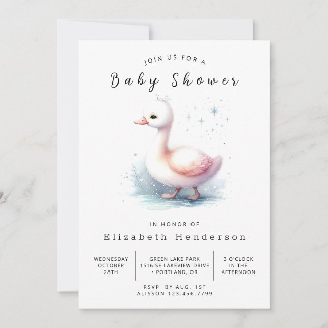 Convites Chá de fraldas Swan Personalizado Elegante (Frente)