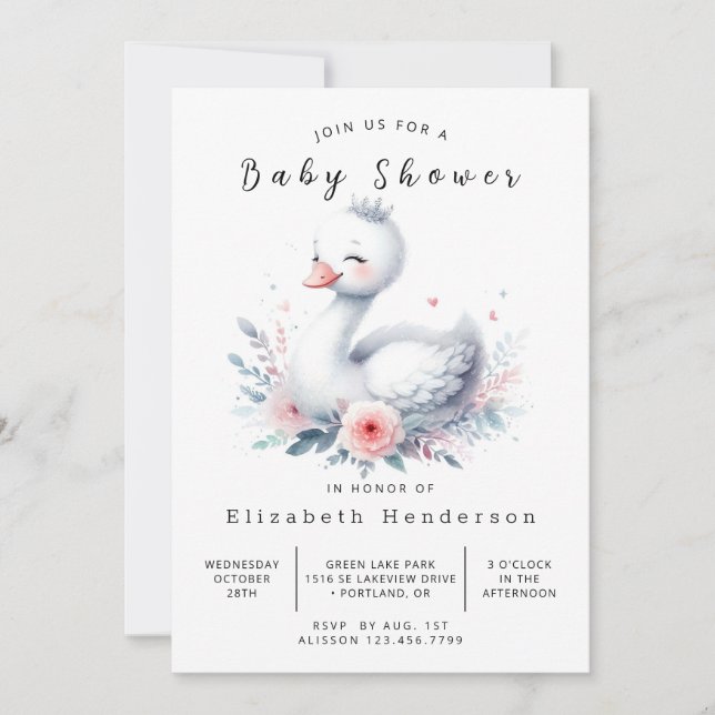 Convites Chá de fraldas Swan Personalizado Feliz (Frente)