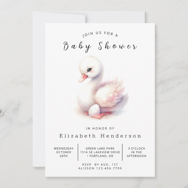 Convites Chá de fraldas Swan Personalizado Feliz (Frente)