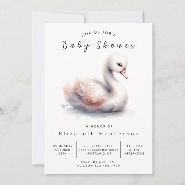 Convites Chá de fraldas Swan Personalizado na moda (Frente)