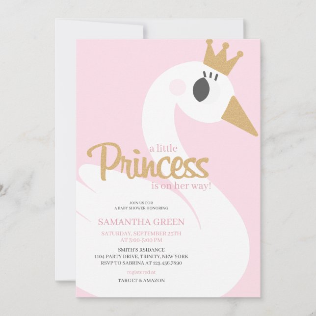 Convites Chá de fraldas Swan Rosa (Frente)