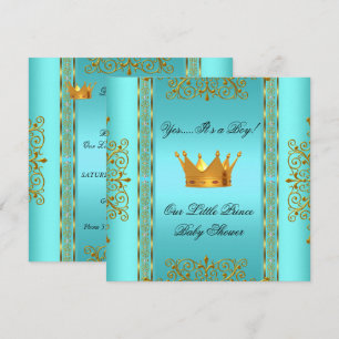 Convites Chá de fraldas Teal Blue Dourado Boy Prince Crown