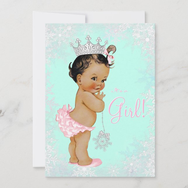 Convites Chá de fraldas Teal Blue Winter Wonderland (Frente)