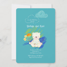 Convites Chá de fraldas Teal Boho Teddy Bear