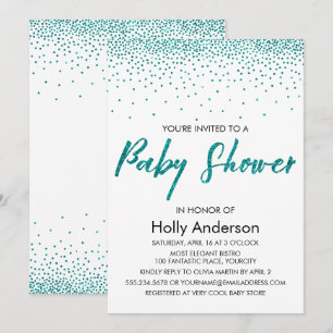 Convites Chá de fraldas Teal Glitter Confetti & Typografia
