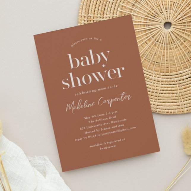 Convites Chá de fraldas Terracotta Boho de Tipo Moderno (Simple type terracotta boho baby shower invitation.)