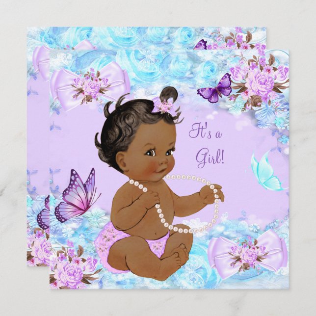 Convites Chá de fraldas-Teto-Roxo-Borboleta Etnia (Frente/Verso)