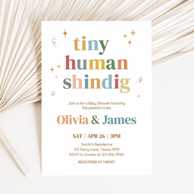 Convites Chá de fraldas Tiny Human Shindig (Tiny Human Shindig Retro Baby Shower Invitation
)