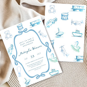 Convites Chá de fraldas Toile De Jouy Blue Chinoiserie Toil