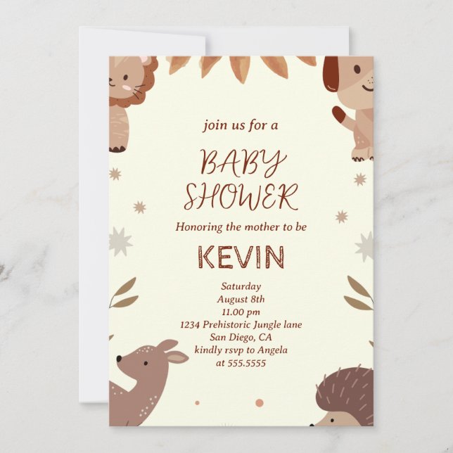 Convites Chá de fraldas tropical animal (Frente)