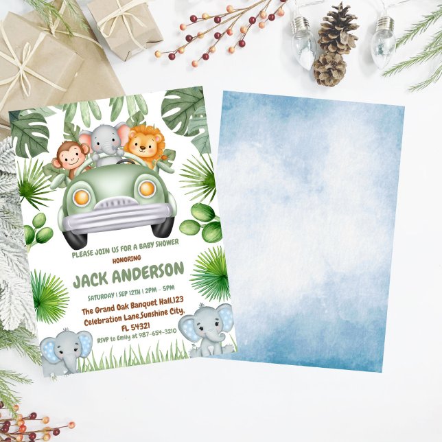 Convites Chá de fraldas tropical de elefante bebê (Criador carregado)