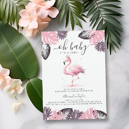 Convites Chá de fraldas Tropical de Garota Flamingo Tiara