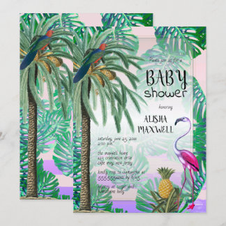 Convites Chá de fraldas Tropical de Paraíso Verde Boho