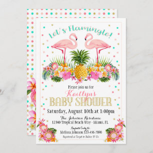 Convites Chá de fraldas tropical do abacaxi do flamingo