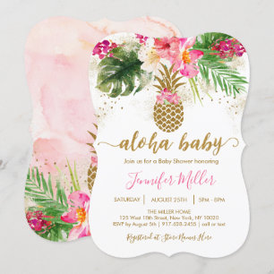 Convites Chá de fraldas Tropical Floral Aloha Pineapple