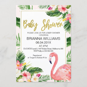 Convites Chá de fraldas Tropical Floral Flamingo