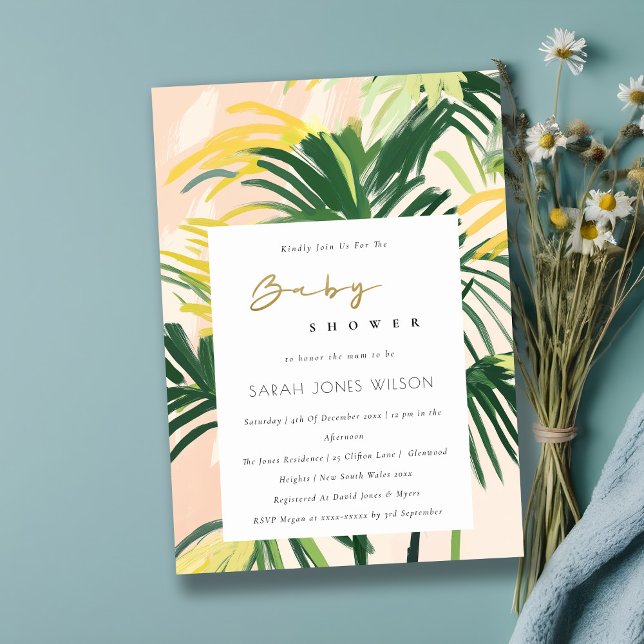 Convites Chá de fraldas Tropical Palm Beach do Boho Blush (Criador carregado)