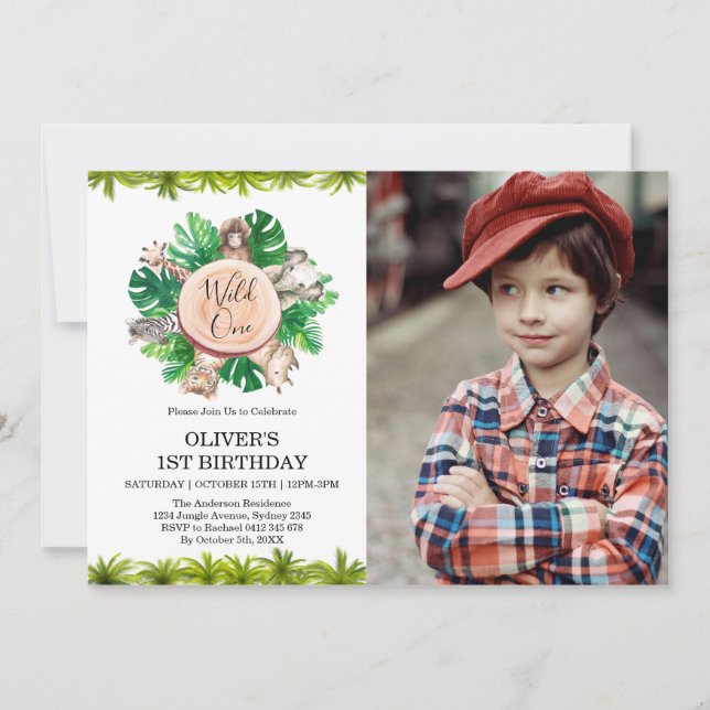 Convites Chá de fraldas Tropical Selle Safari Animal (Frente)