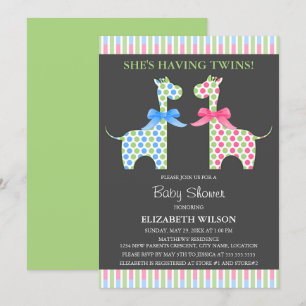 Convites Chá de fraldas Twin Boy e Girl Giraffe