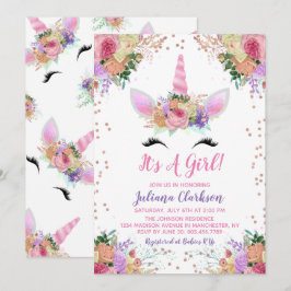 Convites Chá de fraldas Unicorn Floral Brilhante