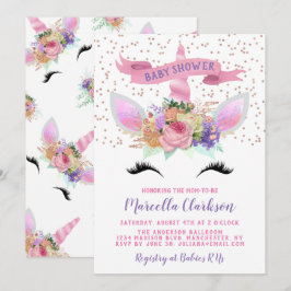 Convites Chá de fraldas Unicorn Floral Brilhante