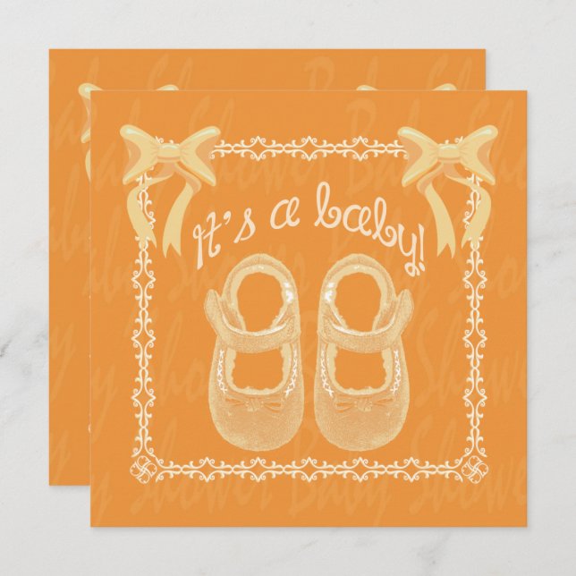 Convites Chá de fraldas Unisex Orange Calçados and arcos In (Frente/Verso)