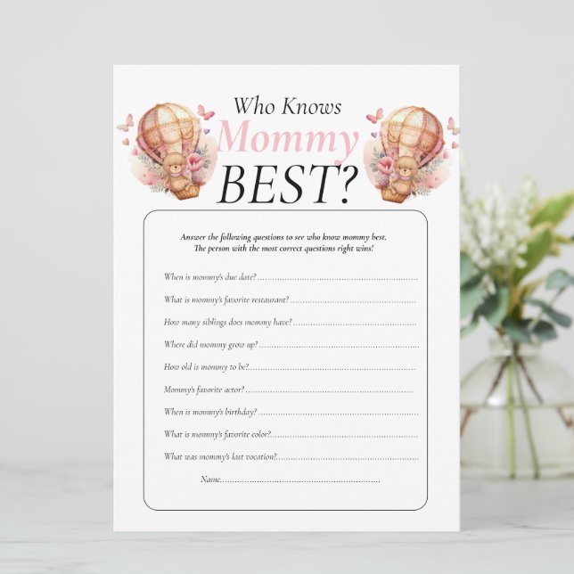 Convites Chá de fraldas. ursinho de balões que conhece Mamã (Em pé/Frente)