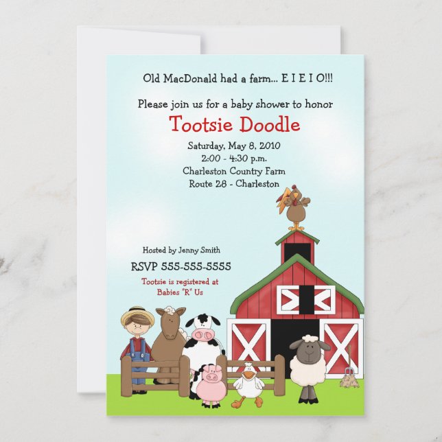 Convites Chá de fraldas velho do Barnyard da fazenda de (Frente)