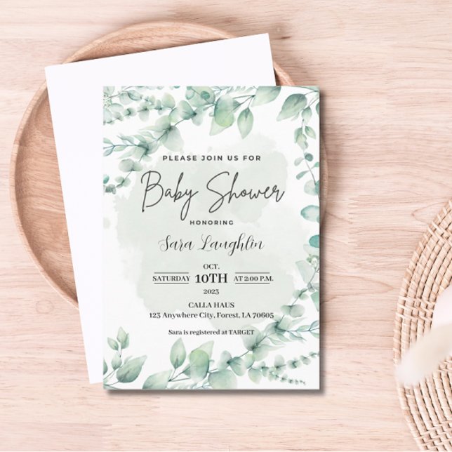 Convites Chá de fraldas verde (Greenery Baby Shower Invite)