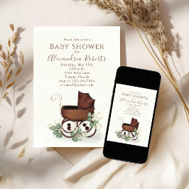 Convites Chá de fraldas Verde Aquarela Moderna Eucalyptus