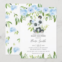 Convites Chá de fraldas verde azul-azul-Panda