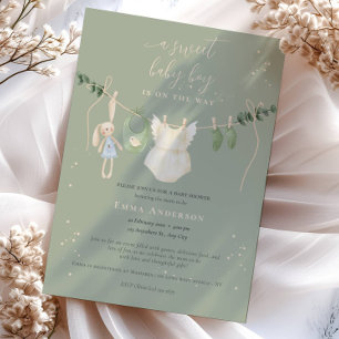 Convites Chá de fraldas Verde Boho Sage
