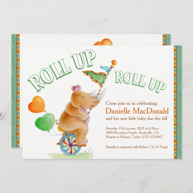 Convites Chá de fraldas verde-castanho-amarelado do elefant (Frente/Verso)