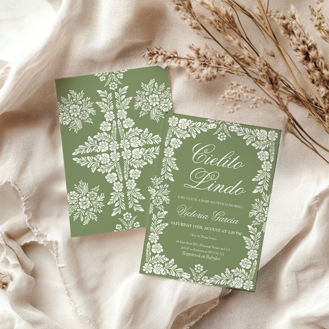 Convites Chá de fraldas verde Cielito Lindo Sage (Criador carregado)