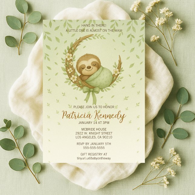 Convites Chá de fraldas Verde Cozy Sloth (Green Cozy Sloth Woodland Baby Shower Invitation
)