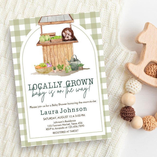 Convites Chá de fraldas verde crescido localmente (Green Locally Grown Farmers Market Baby Shower Invitation )
