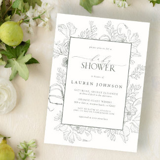 Convites Chá de fraldas Verde da Sage da Linha Floral Moder