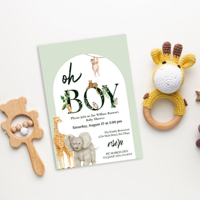 Convites chá de fraldas Verde da Selva Animal Safari (Oh Boy Safari animal baby shower )