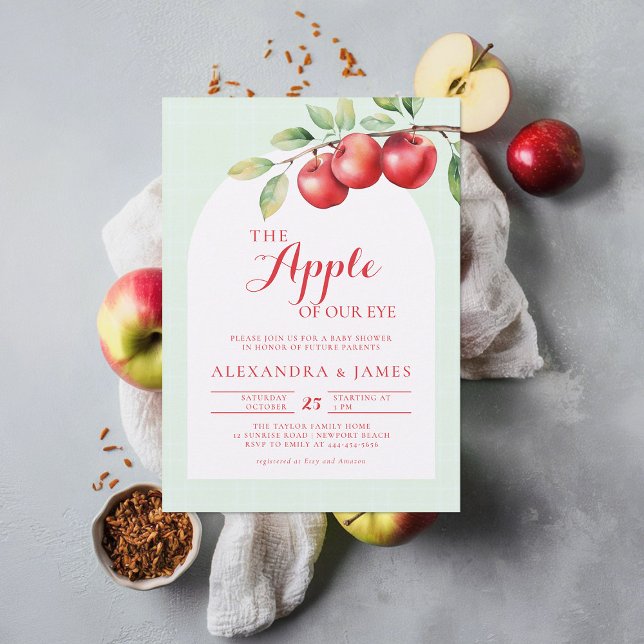 Convites Chá de fraldas Verde de Colheita de Maçã de Queda (harvest baby shower invitation coed couple fall autumn apple of our eye gender neutral)